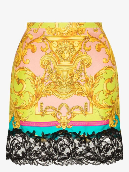 Barocco Goddess Lace Trim Silk Mini Skirt