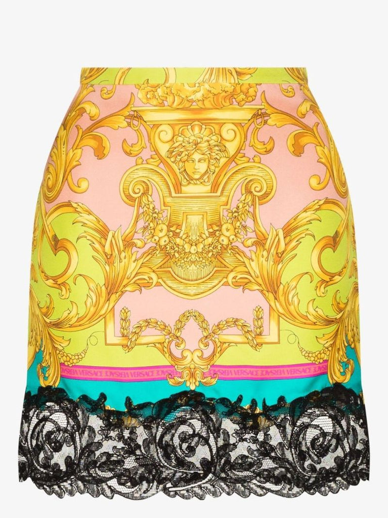 Barocco Goddess Lace Trim Silk Mini Skirt