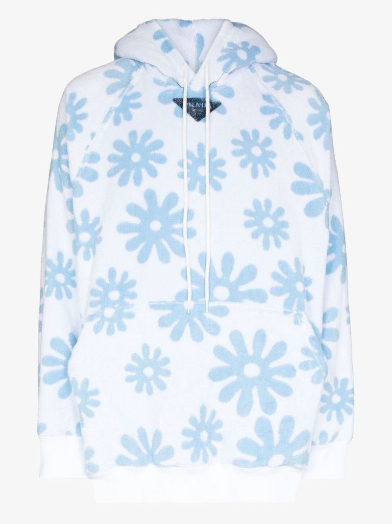 Logo Floral Print Cotton Terry Hoodie