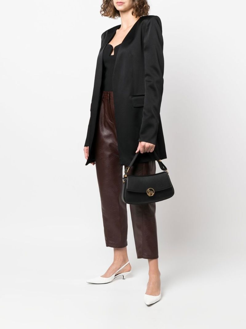 Black Logo Faux Leather Shoulder Bag