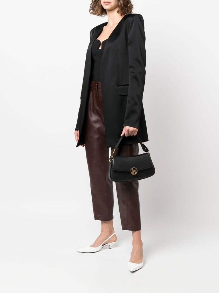 Black Logo Faux Leather Shoulder Bag