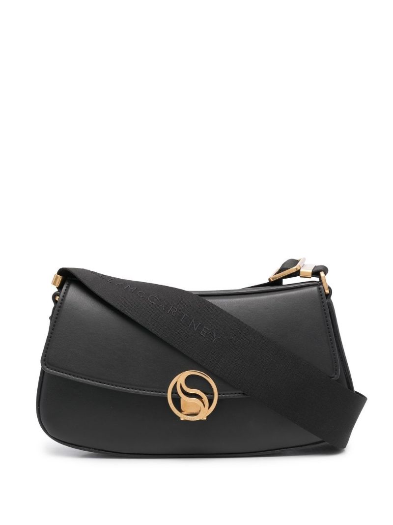 Black Logo Faux Leather Shoulder Bag
