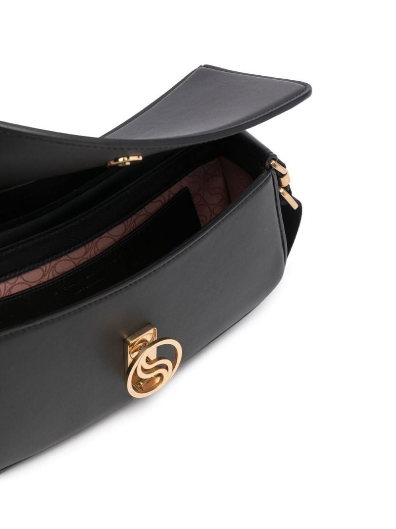 Black Logo Faux Leather Shoulder Bag