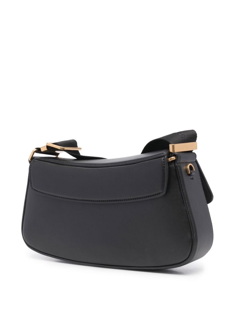 Black Logo Faux Leather Shoulder Bag