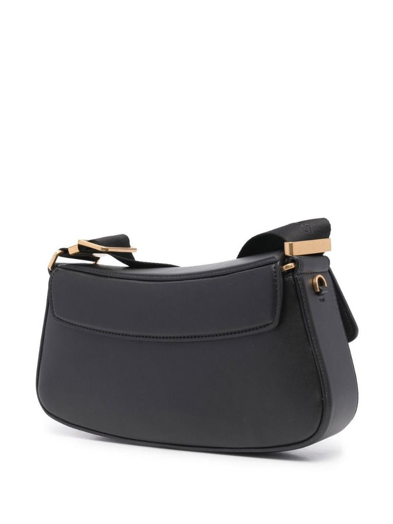 Black Logo Faux Leather Shoulder Bag