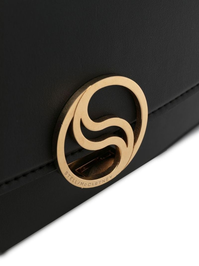 Black Logo Faux Leather Shoulder Bag