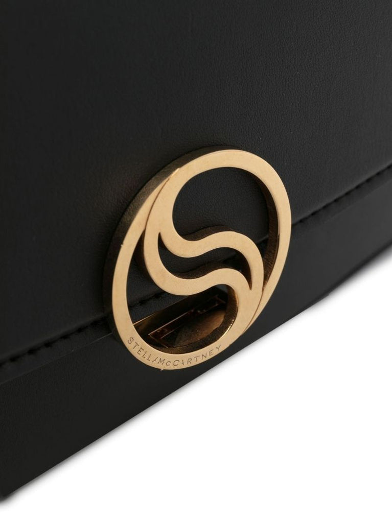 Black Logo Faux Leather Shoulder Bag