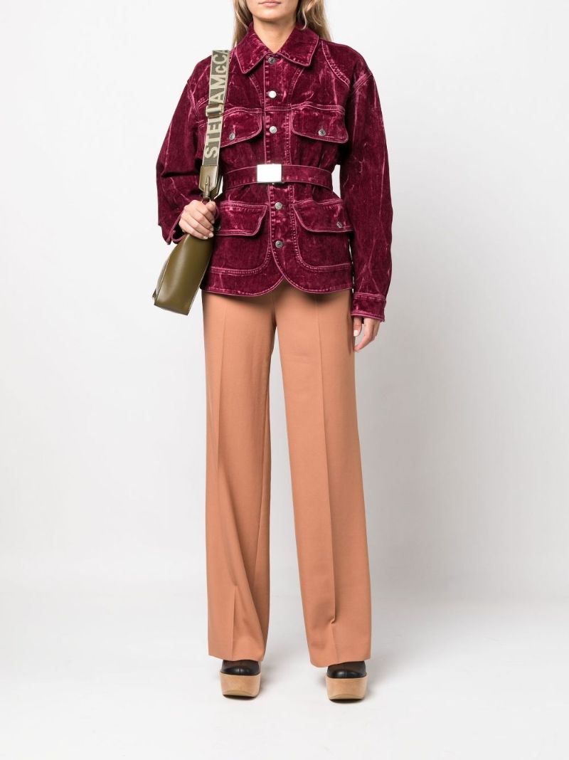 Neutral Wool Flared Trousers