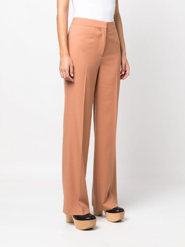Neutral Wool Flared Trousers