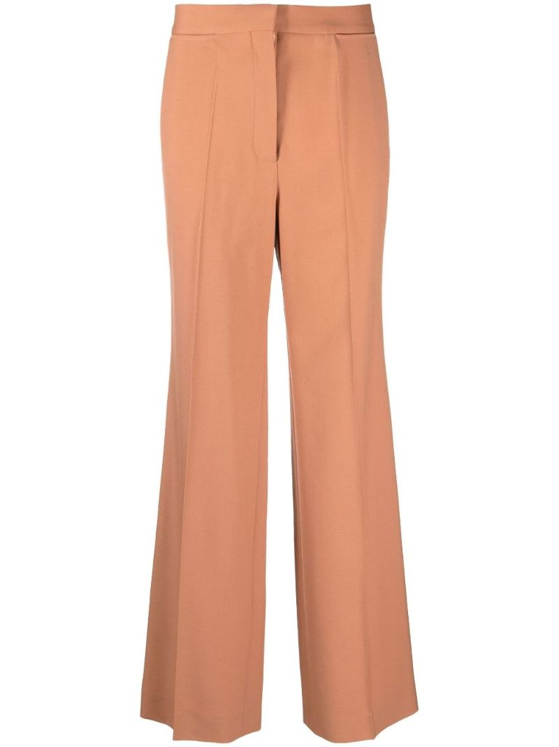 Neutral Wool Flared Trousers