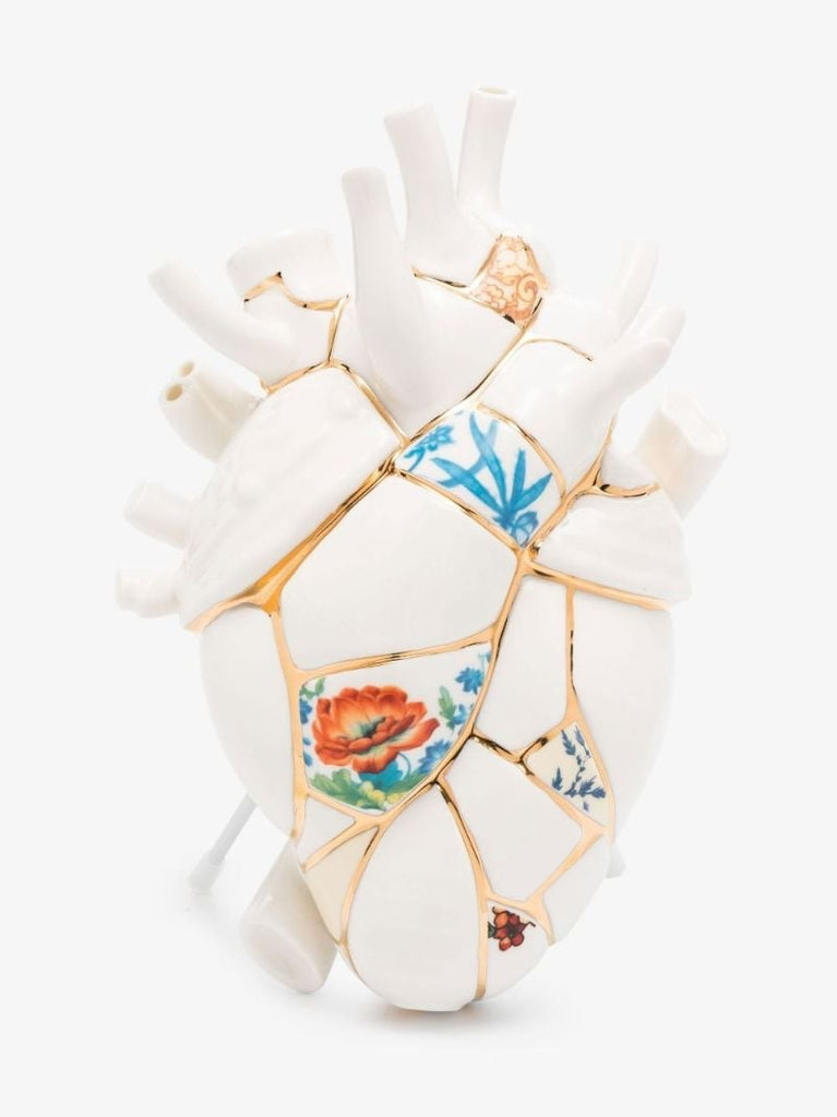 White Love in Bloom Kintsugi Gold-plated Porcelain Vase