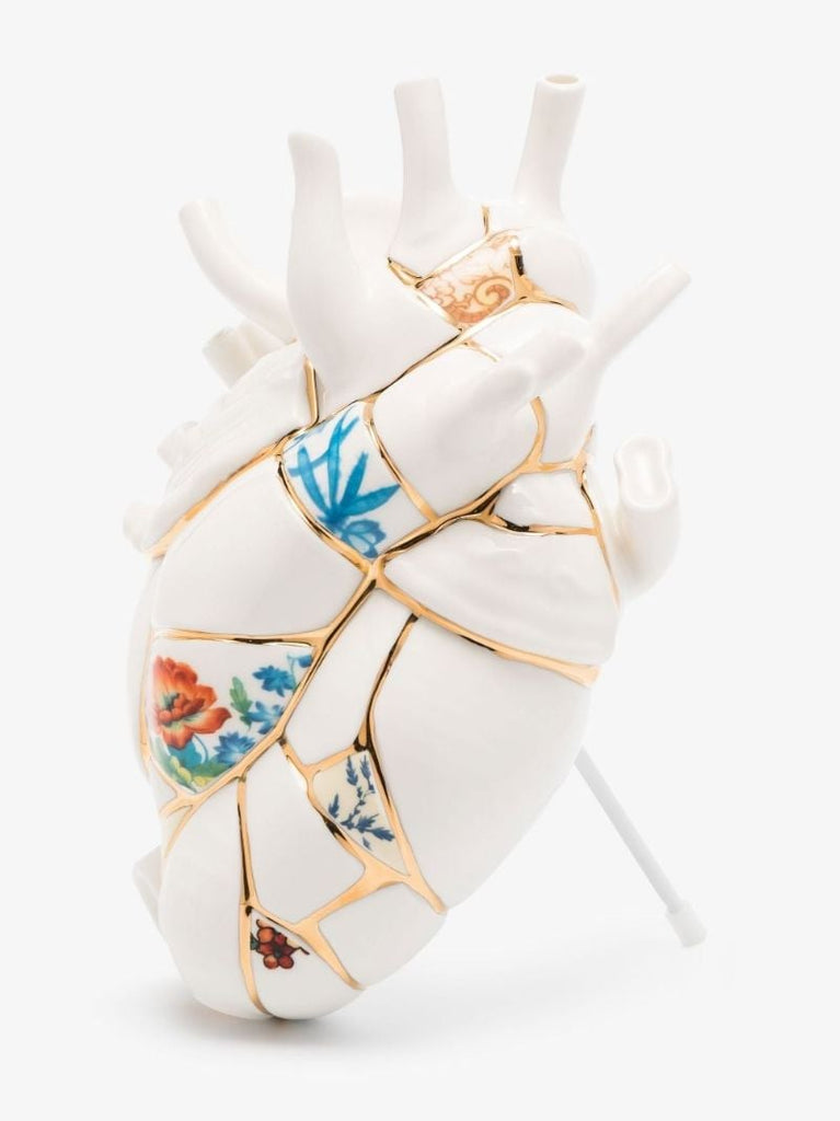 White Love in Bloom Kintsugi Gold-plated Porcelain Vase