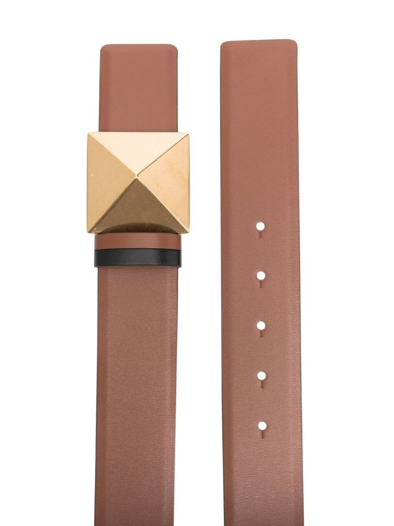 Brown and Black Roman Stud Reversible Leather Belt