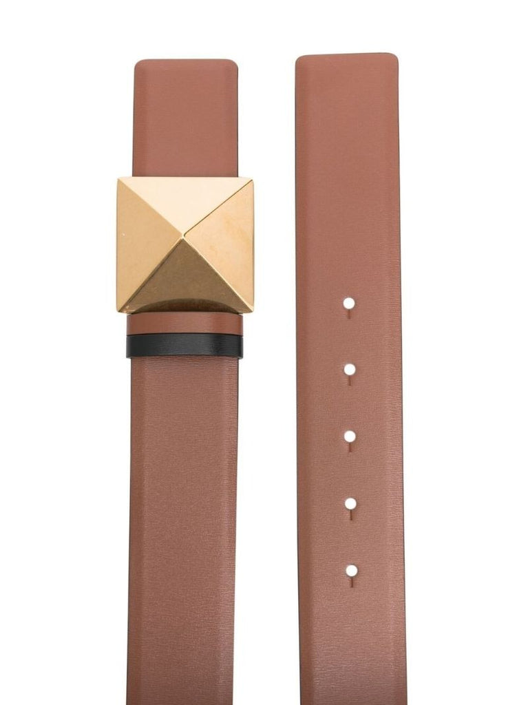 Brown and Black Roman Stud Reversible Leather Belt