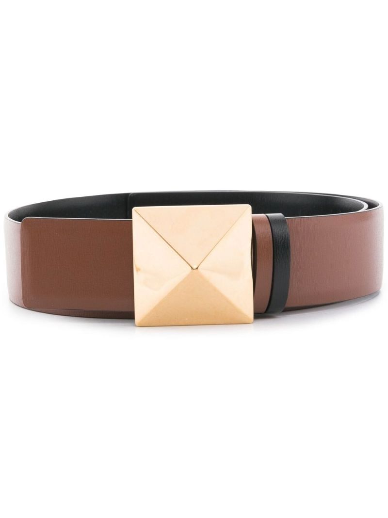 Brown and Black Roman Stud Reversible Leather Belt