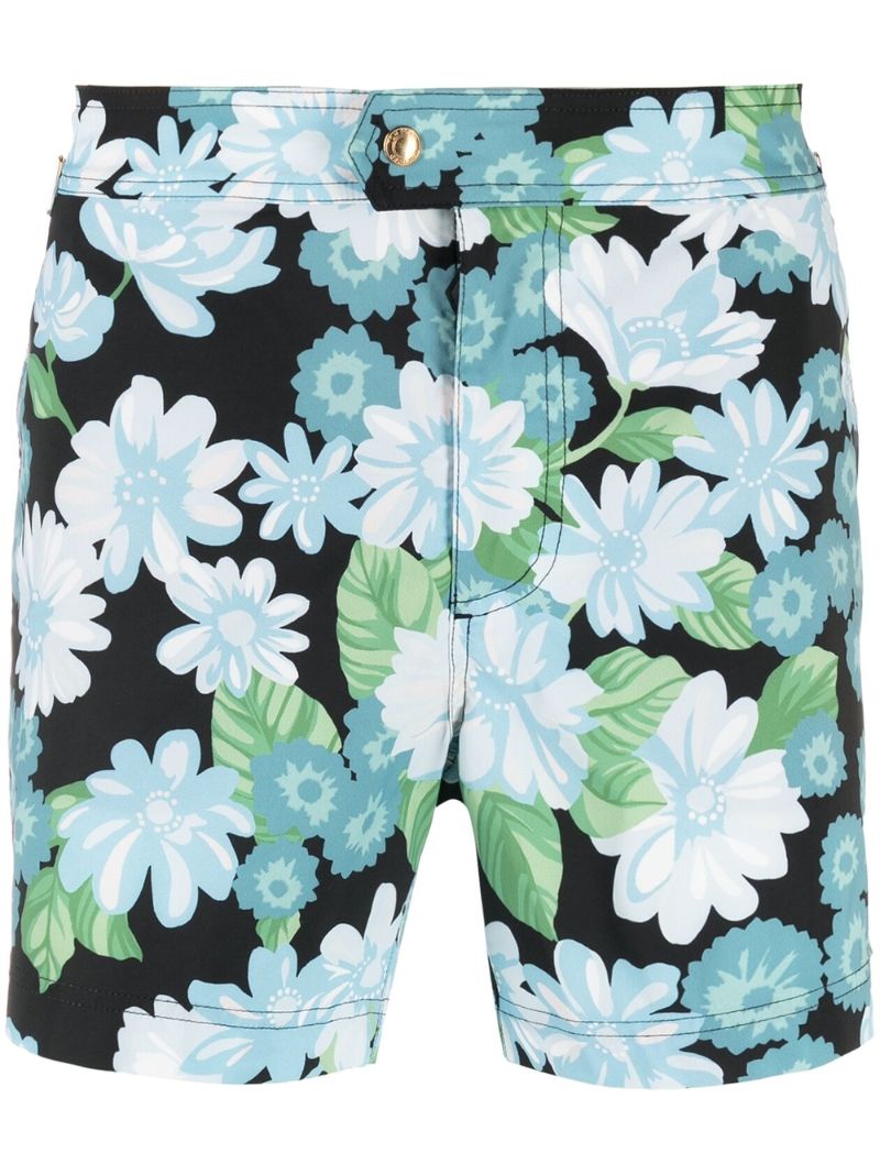 Black Daisy Print Swim Shorts