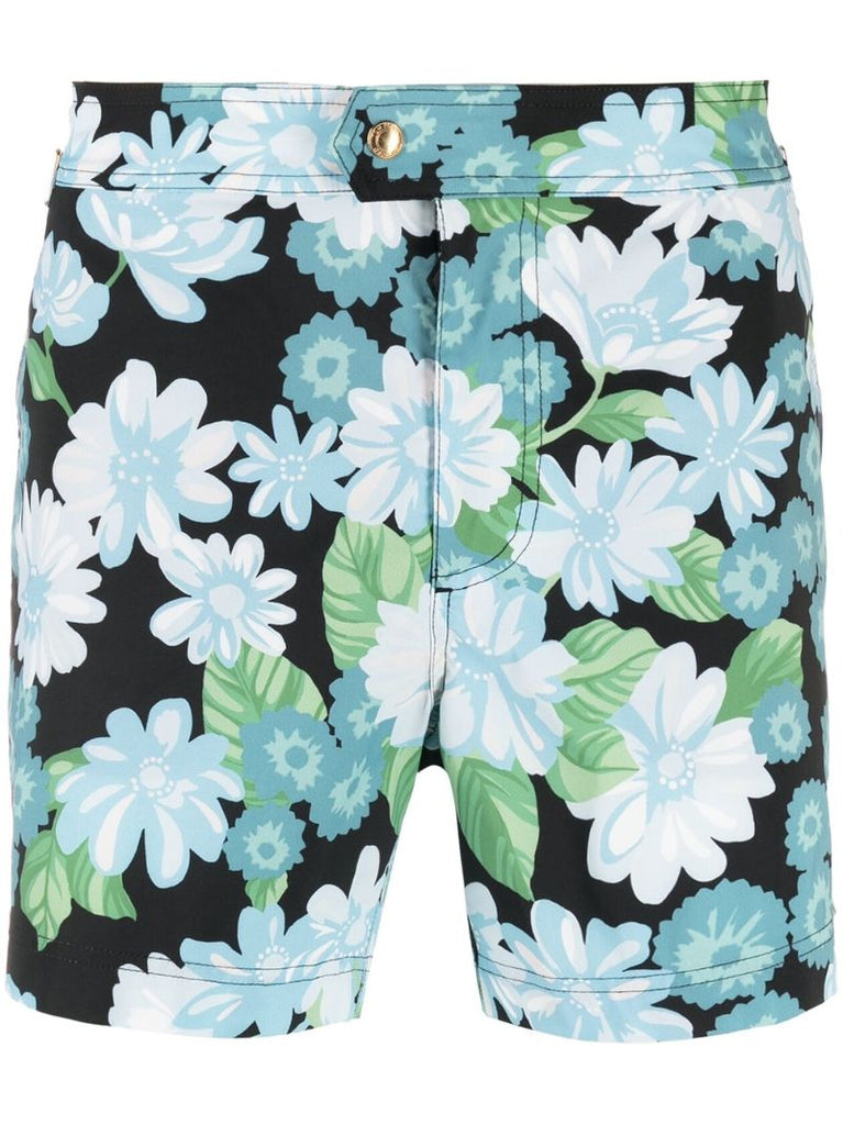 Black Daisy Print Swim Shorts