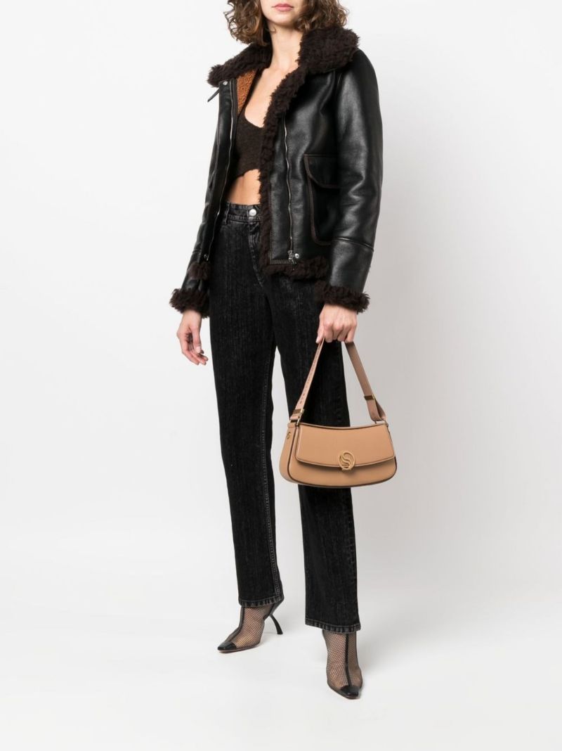 Brown S-wave Faux Leather Shoulder Bag