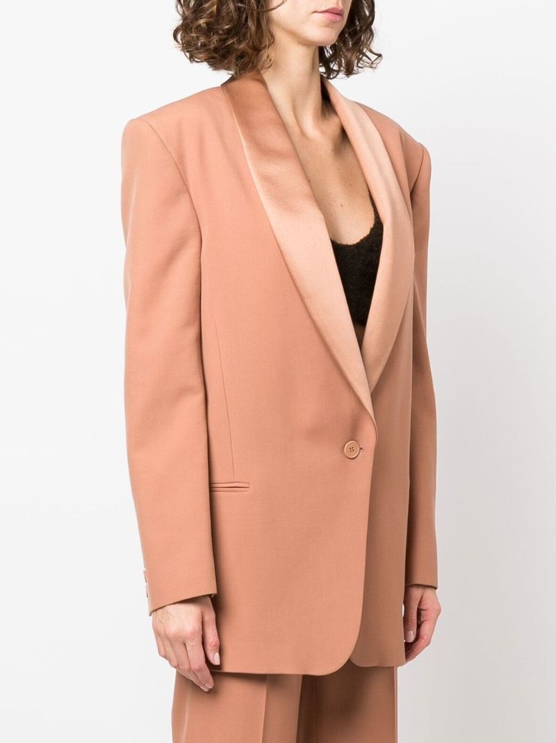 Neutral Satin Lapel Single-breasted Cotton Blazer