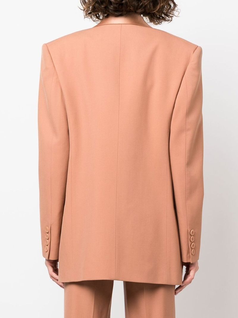 Neutral Satin Lapel Single-breasted Cotton Blazer
