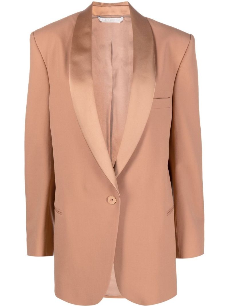 Neutral Satin Lapel Single-breasted Cotton Blazer