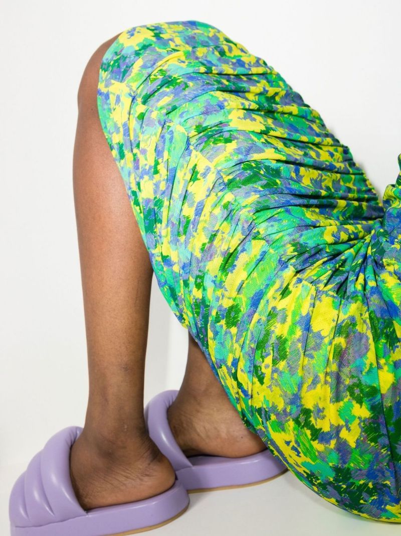 Ruched Print Midi Dress