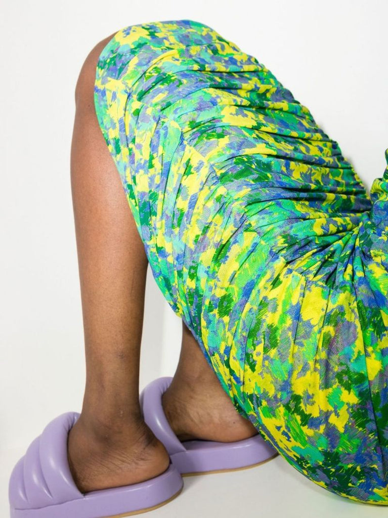 Ruched Print Midi Dress