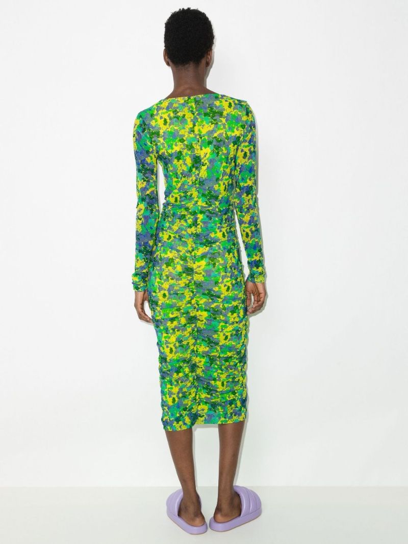 Ruched Print Midi Dress