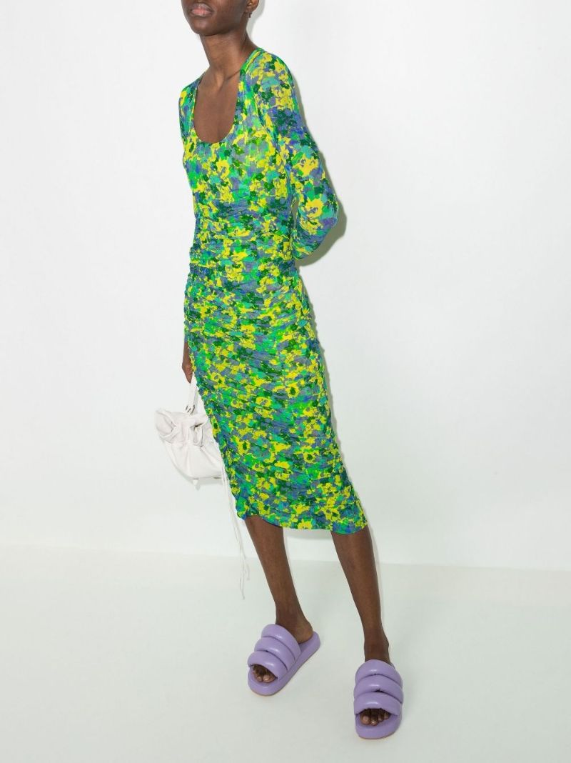 Ruched Print Midi Dress