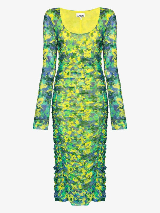 Ruched Print Midi Dress