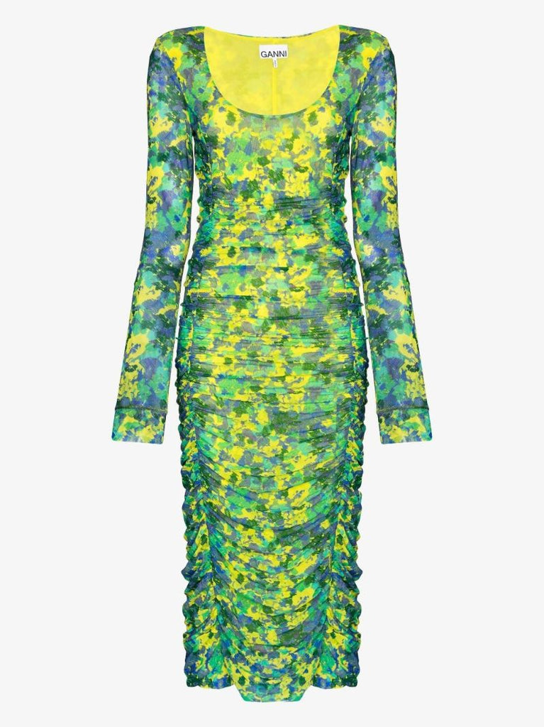 Ruched Print Midi Dress