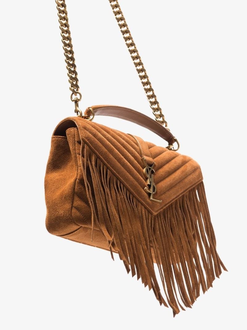 Brown College Medium Fringed Suede Shoulder Bag