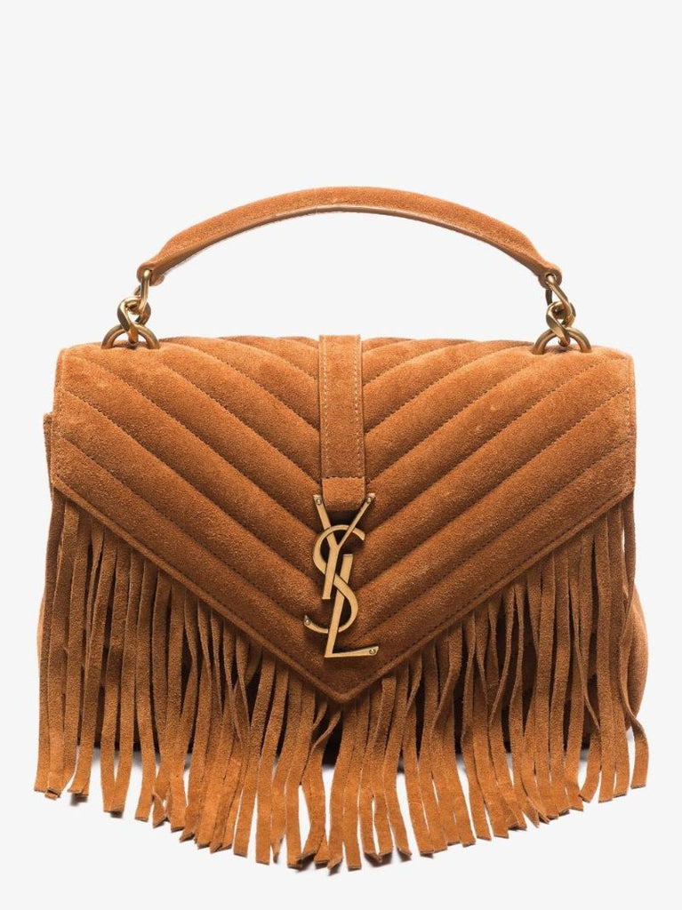 Brown College Medium Fringed Suede Shoulder Bag