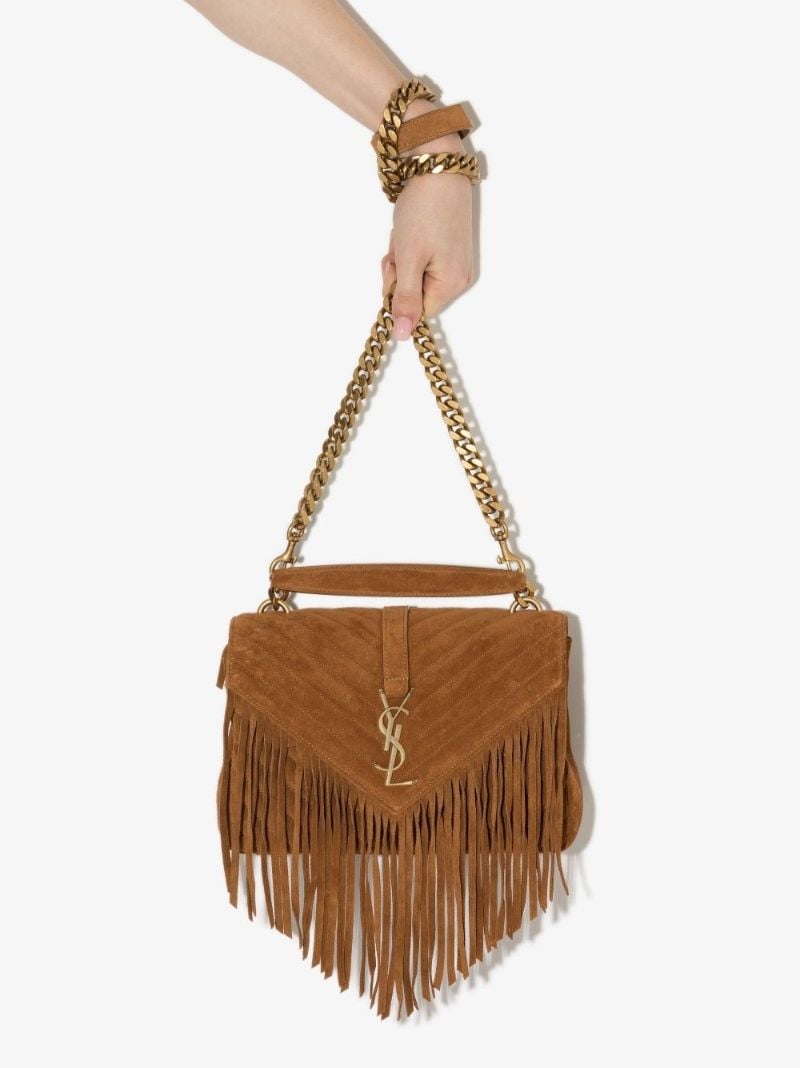 Brown College Medium Fringed Suede Shoulder Bag
