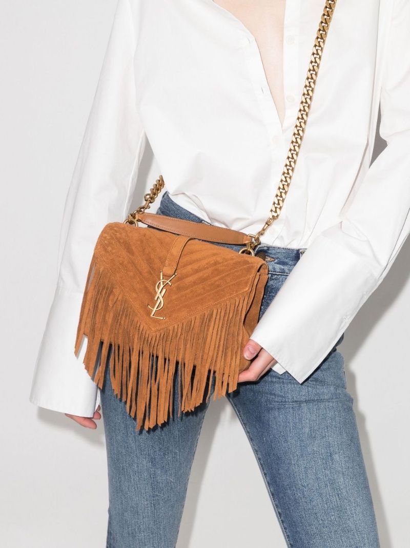 Brown College Medium Fringed Suede Shoulder Bag