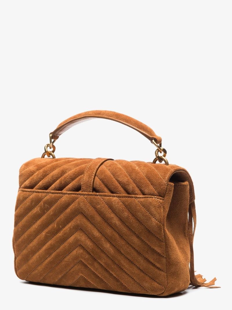 Brown College Medium Fringed Suede Shoulder Bag