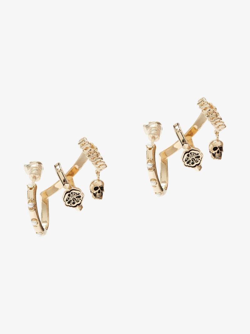 Gold Tone Skull Triple Hoop Ear Cuff