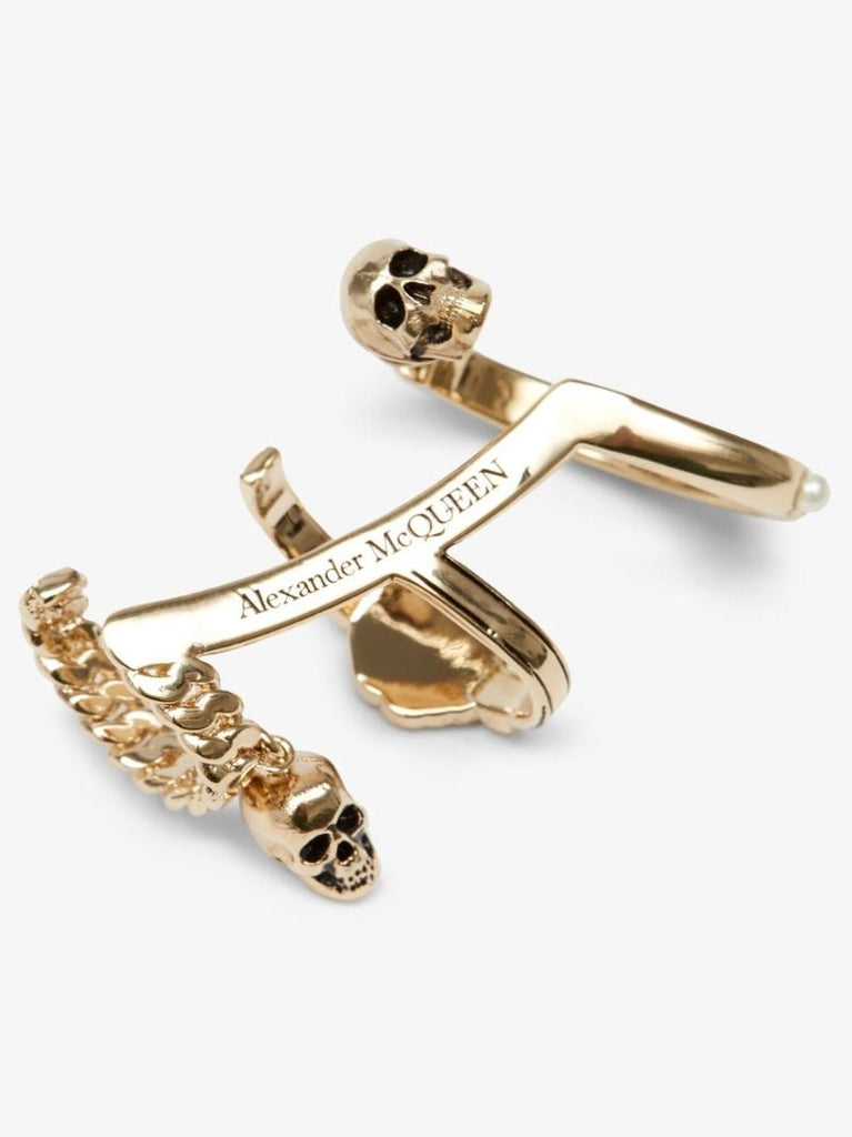 Gold Tone Skull Triple Hoop Ear Cuff