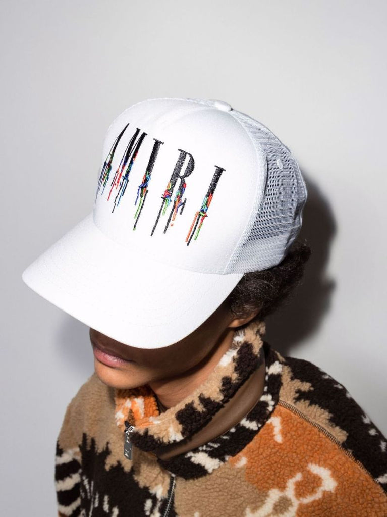 White Paint Drip Logo Trucker Hat