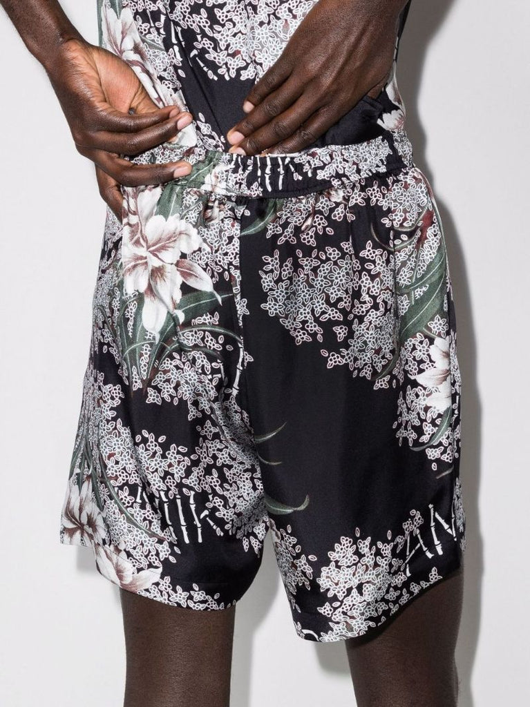 Hibiscus Tiki Knee-length Silk Shorts