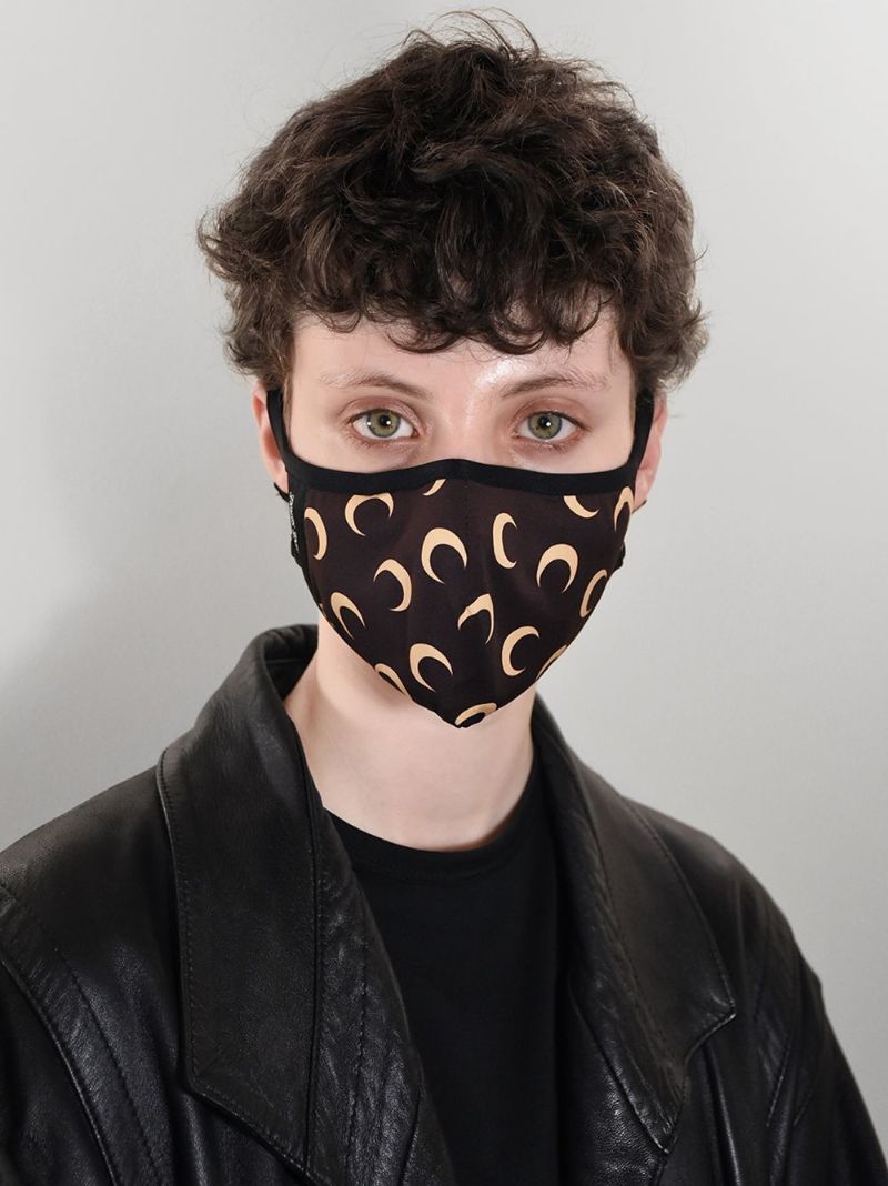 Brown Crescent Moon Print Face Mask