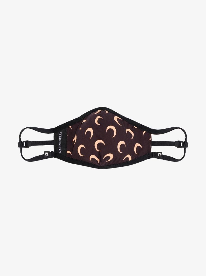 Brown Crescent Moon Print Face Mask