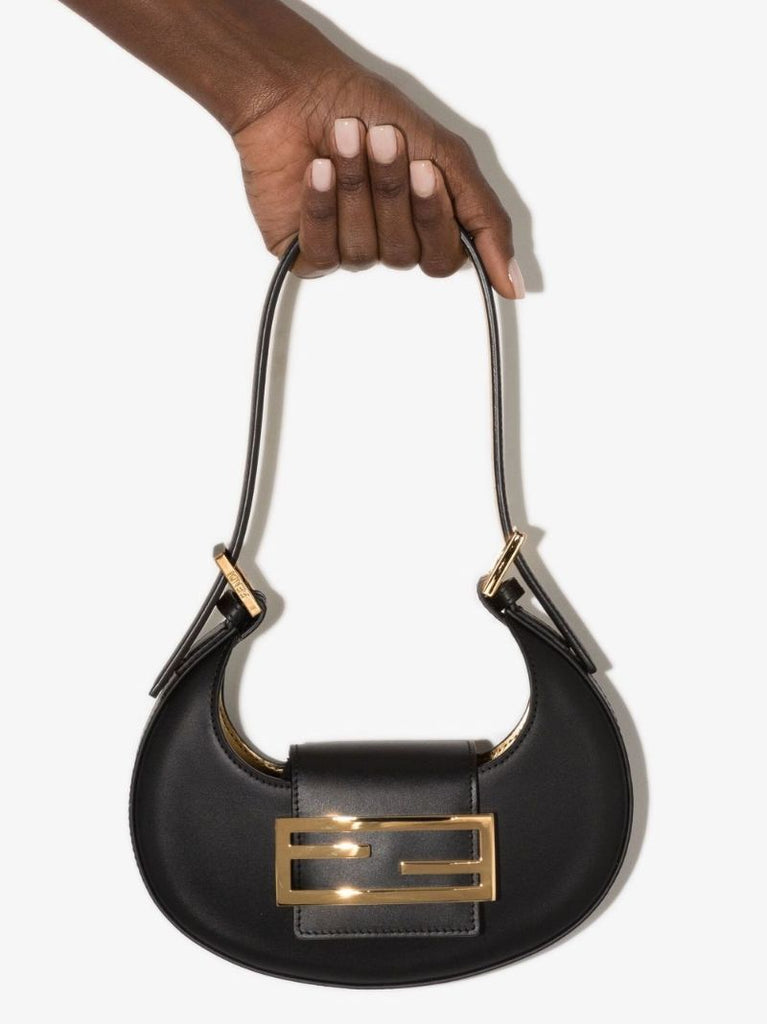 Black Croissant Mini Leather Shoulder Bag