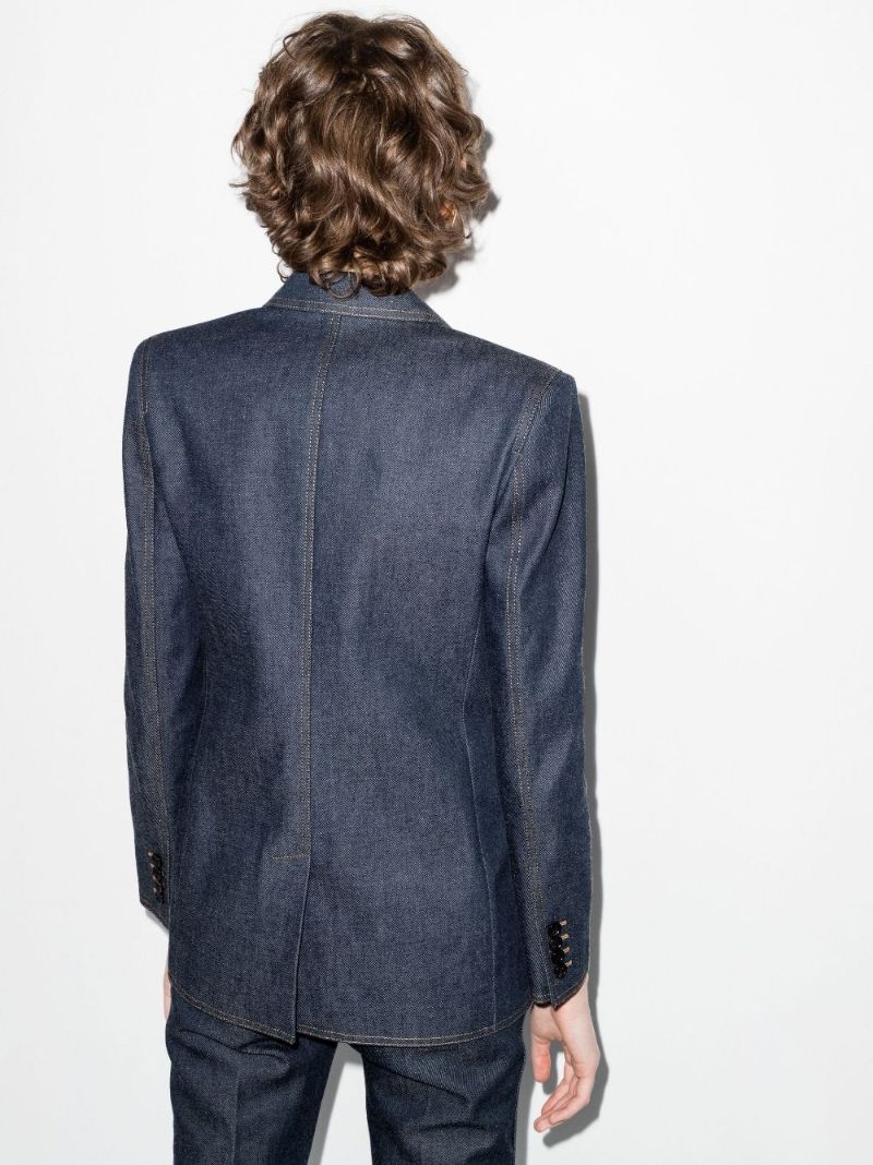 Blue Single-breasted Denim Blazer