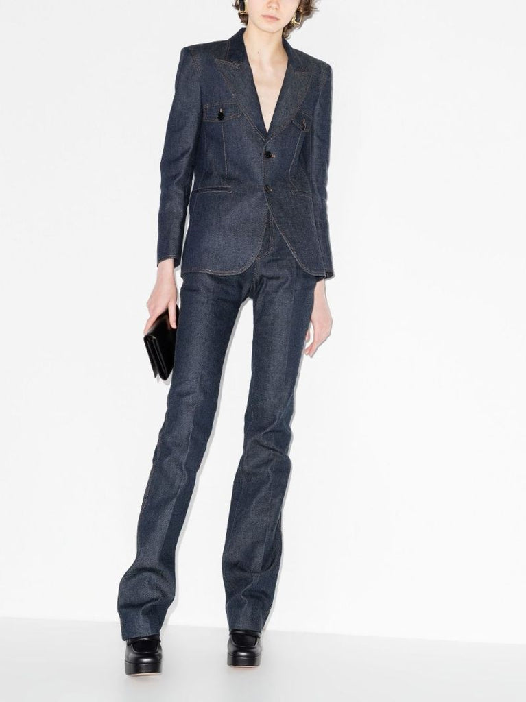 Blue Single-breasted Denim Blazer