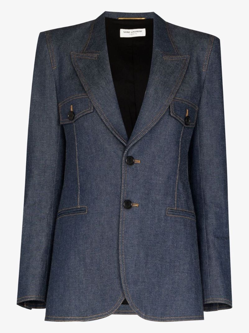 Blue Single-breasted Denim Blazer