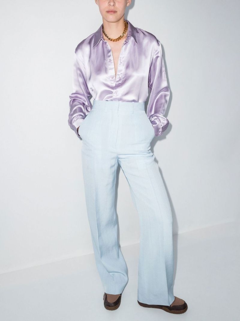 Blue Wide Leg Tailored Trousers