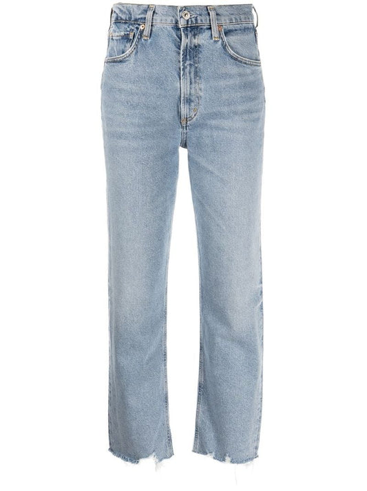 Blue Daphne Cropped Straight-leg Jeans