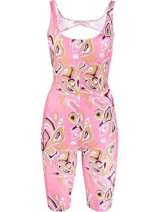 Pink Africana Print Cutout Back Playsuit
