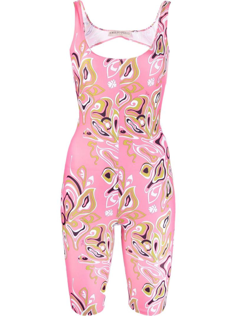 Pink Africana Print Cutout Back Playsuit